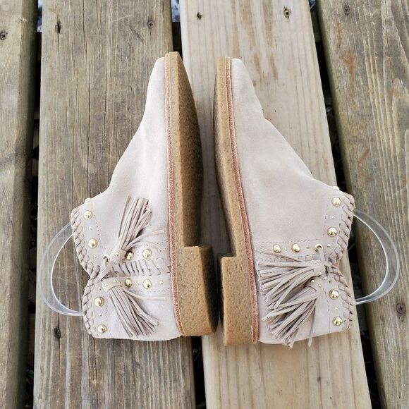 Kate Spade Bowie Desert Tan Suede Leather Fringe Tassel Zip Ankle Boot Booties - Picture 6 of 10